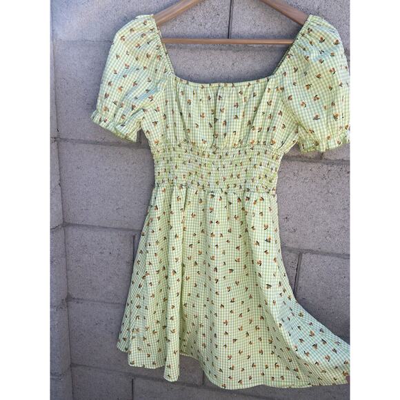 Green Checker Citrus Print Mini Dress - Picture 4 of 8